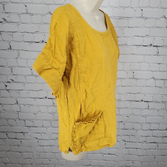 Francesca Bettini Yellow Lightweight Short Sleeve Pockets Top Italy Large L - Picture 10 of 10
